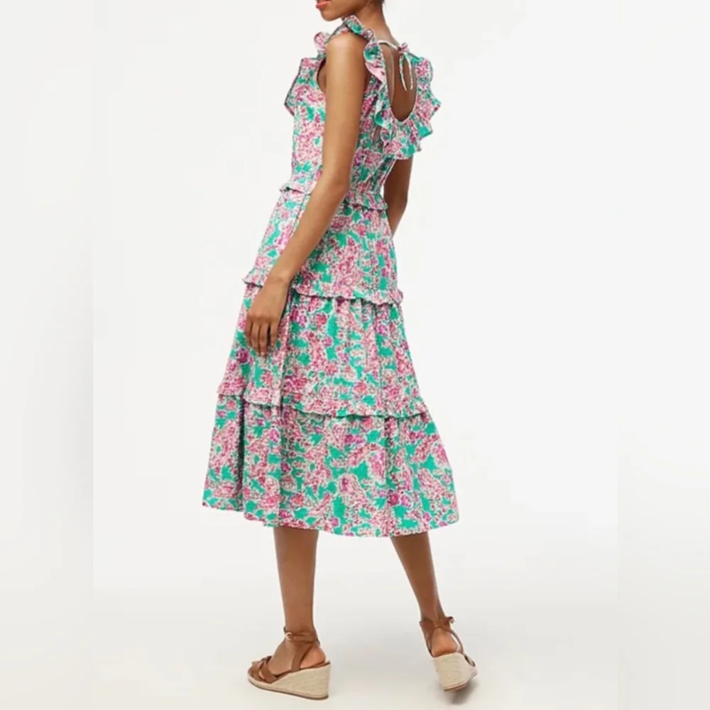J Crew Floral Ruffle Midi Swiss Dot Dress - Picture 7 of 8